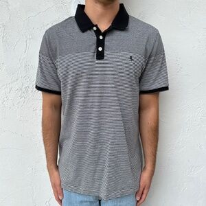Men's Penguin Black/Grey/White Striped Short Sleeve Polo Shirt Size XL